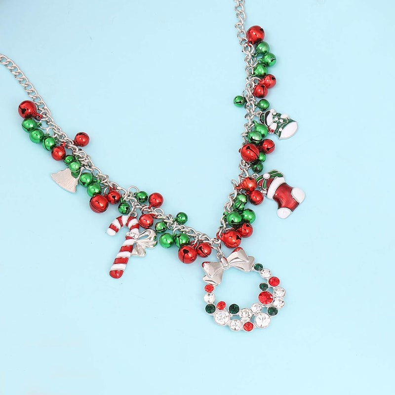 NLCAC Christmas Jingle Bell Necklace Women Christmas Ornament Bib Statement Necklace Xmas Gift Jewelry (Silver) - Image 5